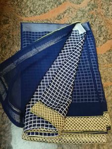 Blue And White Saree