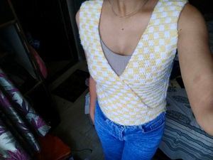 Crochet Wrap Top - Yellow &amp; White