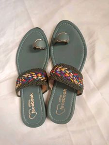 Green Multicolor Kolhapuri Flats