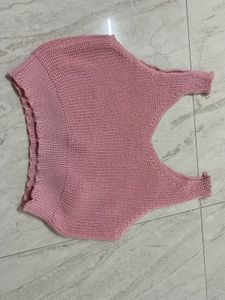 Pink Ribbed Knit Crop Tank