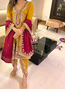Mustard Gota Patti Embroidered Kurta Set