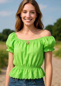 Cute Green Puff Sleeve Top
