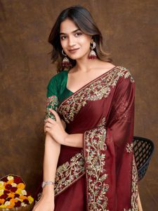 Premium Software Rangoli Silk Fabric Saree Set