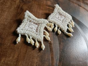 White Beads Embrodered Earrings