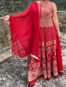 red colour suit with dupatta Pant