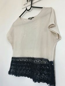 White Crop Top With Black Lace