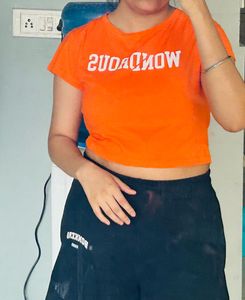 Orange Graphic Crop Top