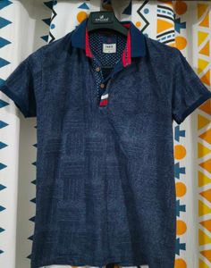 Navy Blue Patterned Polo Shirt