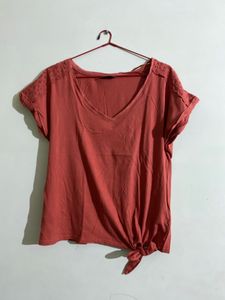 Coral Lace Detail Top