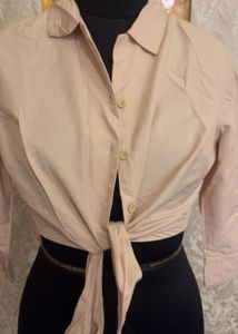Beige Tie-Front Top