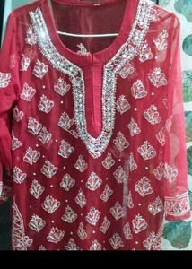 Red Floral Embroidered kurta only for cash