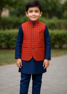 Boys' Festive Checkered Waistcoat Set