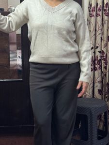 Beige V-Neck Knit Sweater