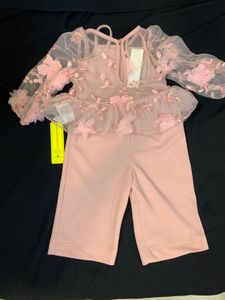 Cute Pink Floral Outfit Jump suit and net jacket