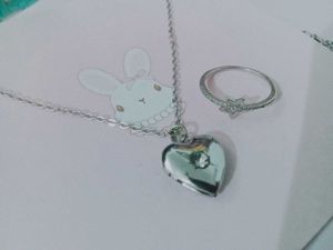 Silver Heart Locket & Star Ring Set