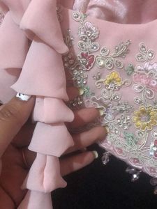 LIGHT PINK  EMBROIDED SAREE WITH BLOUSE AND PATICO