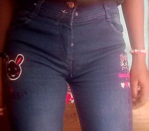 Rabbit Embroidered Denim Jeans