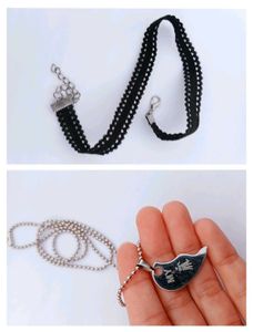 Black Choker And Half Heart Chain