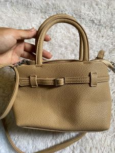Tan Structured Top Handle Bag