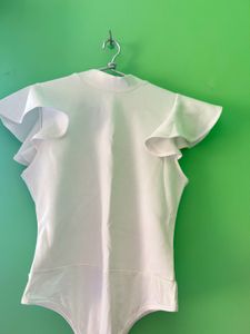 White Bodysuit Ruffled Sleeve Top