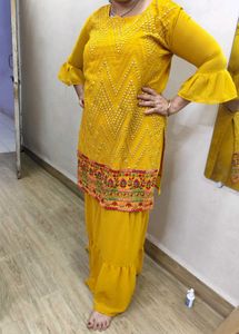 Mirror Work Short Kurta With Gharara
