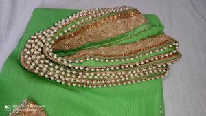 Green Pearl Saree With Blouse New