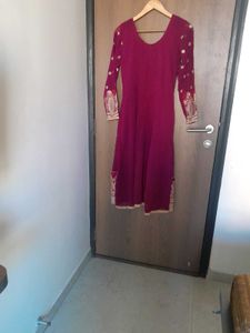 Elegant Maroon Embroidered Kurta Churidar Dupatta