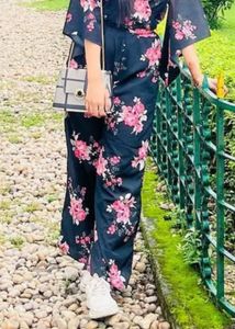 Black Coord Set With Floral Print