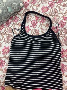 Striped Tank Top-Halter Neck