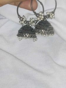 Oxidized Silver Jhumka Earrings