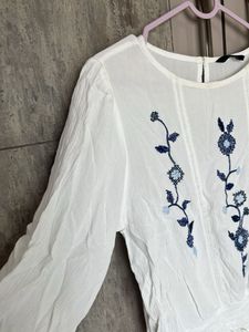 Floral Embroidered White Blouse