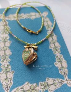 Hand painted Floral Heart Locket Necklace