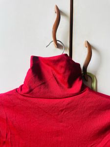 Red Full Sleeves Turtle Neck Top
