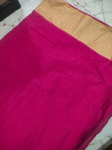 Hot Pink Artsilk With Golden Zari Border