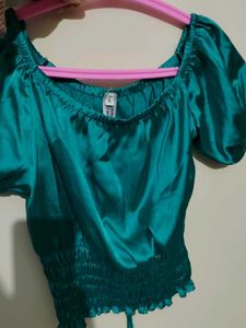 Chic Green silk Puff Sleeve Top