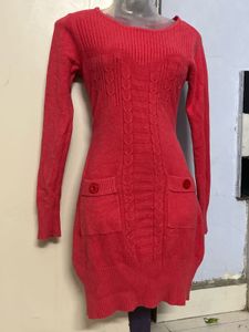 Pintrest Red Knit Sweater Dress with 2 pockets