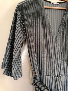 Zara Blue Gray Striped Velvet Wide Leg Jumpsuit