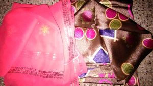 Brown &amp; Pink Embroidered Fabric