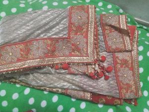 Elegant Silver & Red lahanga Saree