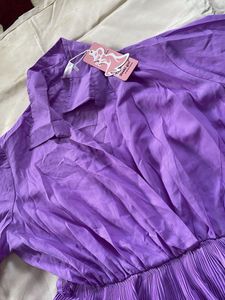 Pleated Ruffle Mini Shirt Dress