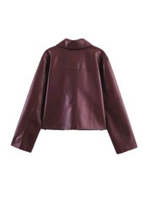 Burgundy Faux Leather Cropped Jacket