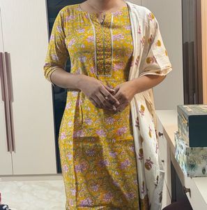 Yellow Printed Kurta Set