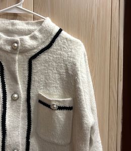 Korean Elegant White Fuzzy Tweed Jacket