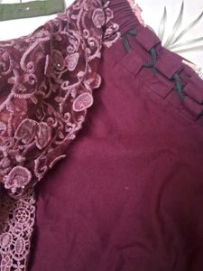 Burgundy Sexy Off Shoulder Lace Detail Top