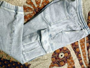 Zudio Light Wash Denim Cargo Joggers