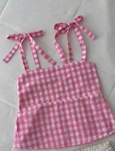 CUTE GINGHAM PRINT TIE UP TOP