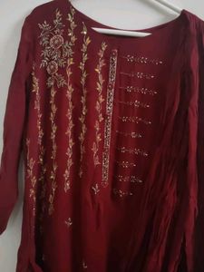 Maroon draped saree look gown