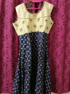 Golden And Blue Anarkali Churidar Set