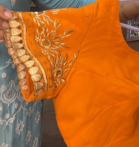 Orange Cut Work Embroidered Blouse