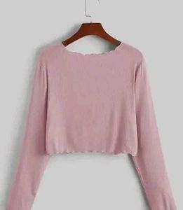 Trendy Pink Ribbed Tie-Front Crop Top❤️